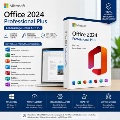Produktbild von Microsoft Office 2024 Professional Plus Aktivierungsschlüssel | Lebenslange Lizenz | 1 PC | Sofortiger digitaler Download