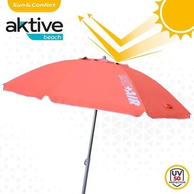 Zdjęcie produktu dla Parasol z ochroną UV50 w kolorze koralowym, średnica 220 cm, regulowana wysokość – odporny na wiatr, w zestawie torba transportowa z uchwytem