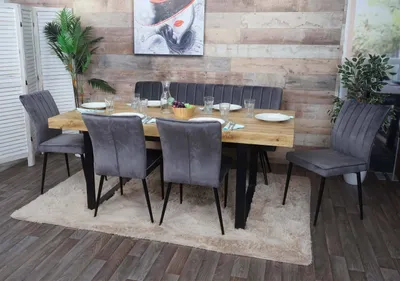 Produktbild von Esszimmer-Set MCW-K16, 4er-Set Stuhl+Sitzbank Esszimmergruppe Sitzgruppe Esszimmergarnitur, Samt Metall  dunkelgrau