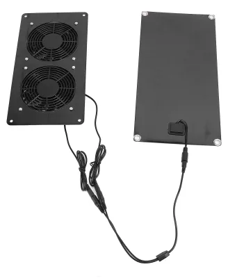 Obrázek produktu pro Solární odtahový ventilátor 10 W, 18 V, z ABS, odolný proti větru a dešti, sada se solárním panelem a dvojitým ventilátorem pro boudy pro domácí mazlíčky, kurníky a skleníky