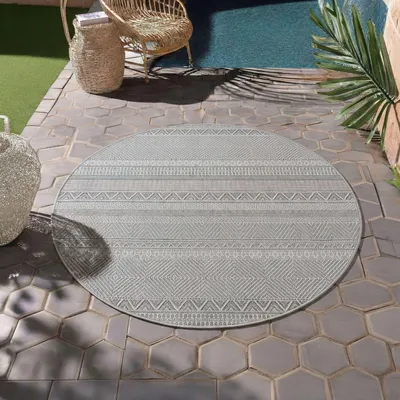 Produktbild von Homebyhome Outdoor Teppich Wetterfest & UV-beständig, ideal für Küche, Balkon, Terrasse, Garten, Wohnzimmer, Grösse: 200 cm Rund