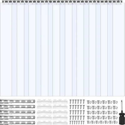 Image de Rideau à lanières en PVC - Rideau à lamelles - 152,4 x 244 cm - Épaisseur 2 mm - Lot de 10 - Plage de température -20 à 60 °C - Pour entrepôt/chambre froide/garage - Transparent