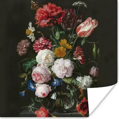 Produktbild von MuchoWow® Poster Stilleben mit Blumen in einer Glasvase - Gemälde von Jan Davidsz. de Heem 50x50 cm - Wohnzimmerdekoration