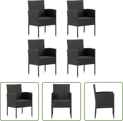 Produktbild von The Living Store Gartenstühle mit Kissen in Schwarz 4 Stk. Schwarz Polyrattan