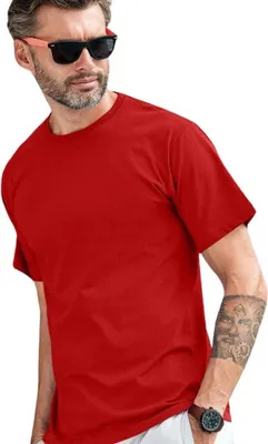 Produktbild von Uni-T-Shirt aus Baumwolle, mittelschwer, 100% Baumwolle, unbedruckt, einfarbig, 180g/m2, Farbe rot, Größe M