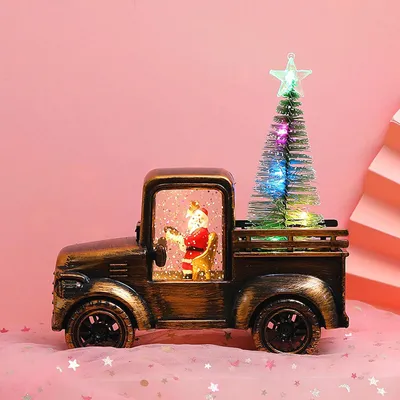 Produktbild von Weihnachtsmann Traktor Wasser-aktivierte Laterne, Antike Bronze mit LED-Weihnachtsbaum, 3 Knopfbatterien enthalten, 17x16x16cm