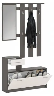 Produktbild von Eingangsmöbel Clint, Multifunktionsschrank, 100x25h180 cm, Weiß und Anthrazit
