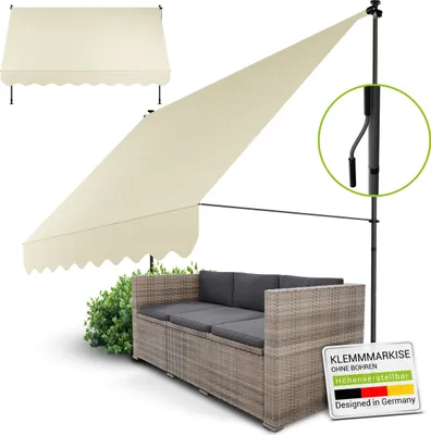 Produktbild von Juskys Klemmmarkise Kapstadt 300x120 cm - Höhenverstellbar, Montage ohne Bohren, wasserabweisende Beschichtung - Beige