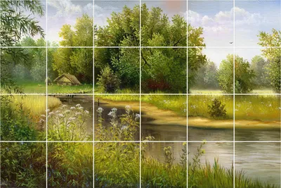 Produktbild von Fliesenaufkleber 20x20 cm – 24 Stück – Selbstklebend – Wasserfest – Pflegeleicht – Hitzebeständig – Für Küche & Bad – Eine idyllische Landschaft mit einem Fluss