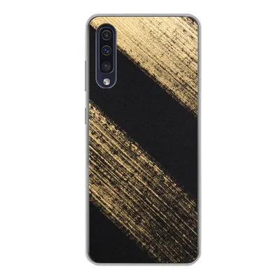 Produktbild von MuchoWow® Handyhülle Schutzhülle Hülle für Samsung Galaxy A50 Goldene Farbstreifen auf schwarzem Hintergrund Silikon Softcase Handy Hülle - Mobiltelefonhülle