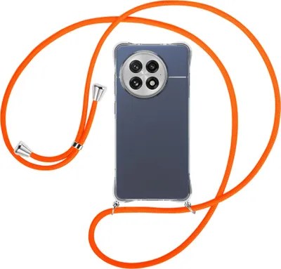 Produktbild von Handykette Backcover-Schutzhülle mit Band (Metall silberfarben) für OnePlus ACE5 5G - neonorange