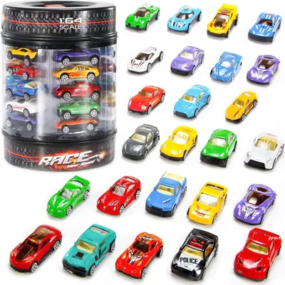 Zdjęcie produktu dla Resoraki metalowe 1:64 zestaw 25 szt. – samochodziki die-cast, autka wyścigowe dla dzieci w pojemniku z uchwytem, mini garaż