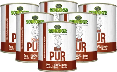 Produktbild von 6 x 820 g - Schecker Nassfutter - 100% Rind PUR - getreidefrei