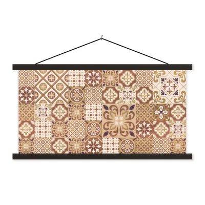 Produktbild von MuchoWow® Textilposter Blumen - Figuren - Vintage - Braun - Design 150x75 cm mit schwarzem Rahmen - Posterleiste