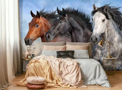 Produktbild von Vlies Fototapete Pferde (254cm x 184cm - 2 Bahnen) Moderne weiß Wohnzimmer Schlafzimmer Wandtapete Modern Tapete UV-Beständig Montagefertig