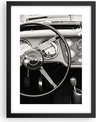 Produktbild von Gerahmtes Poster - Schwarzer Rahmen - Lenkrad Auto Vintage - 30x40 cm - Wand Bild - Wanddeko - Wandbilder - Kunstposter - Wandposter - Bilderrahmen - Bilder - Kunstdruck - P2BPA30x40-4853