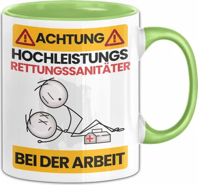 Produktbild von Rettungssanitäter Tasse Geschenk Lustiger Spruch Geschenkidee für Rettungssanitäter Achtung Hochleistungs Rettungssanitäter Bei Der Arbeit (Grün)