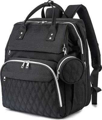 Produktbild von Wickeltaschen Rucksack mit USB-Ladeanschluss und isolierten Flaschen Wärmer Taschen - Schwarz