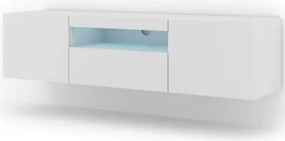 Obrázek produktu pro Nízká TV skříňka Aura 150 cm Závěsná nebo stojící univerzální podstavná skříňka TV skříňka Příborník HiFi stolek Závěsná bílá podložka s LED diodami
