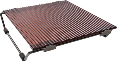A brown corrugated grill grate with metal legs, shown from a diagonal angle on a white background.