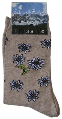 Produktbild von Uni Trachtensocken Edelweiß-Socken Blütenmuster Kurze socken, Größe:39-42, Farbe:Braun Melange