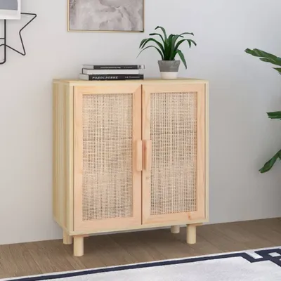Produktbild von Möbel Sideboard Braun 60x30x70 cm Massivholz Kiefer und Natur-Rattan - Kommoden &37932