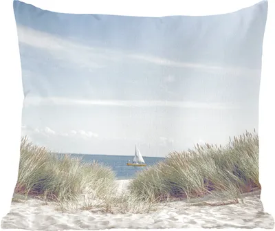 Produktbild von MuchoWow® Zierkissen Sofakissen Wohnzimmer Dekokissen 50x50 cm Nordsee - Dünen - Boot - Komfort - Sofakissen