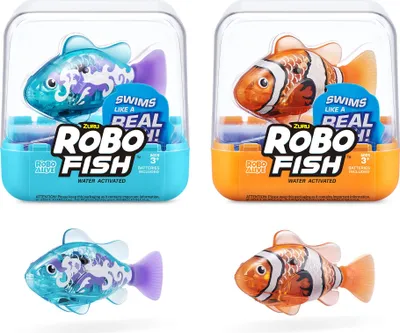 Image de ROBO ALIVE Robo Fish série 3 Poisson robot, lot de 2, orange et bleu-vert, nage dans plusieurs directions, fonctionne à piles, poisson jouet, jouet de piscine (lot de 2, orange et bleu-vert)