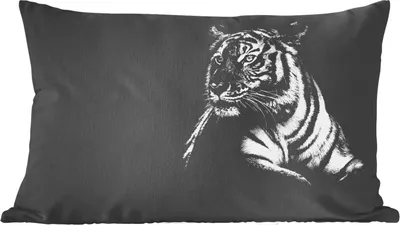 Produktbild von MuchoWow® Zierkissen Sofakissen Wohnzimmer Dekokissen 50x30 cm Tiger - Tiere - Schwarz - Weiß - Wohnzimmerdekoration - Polster mit Photo