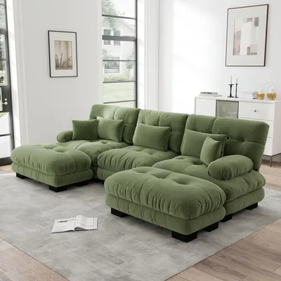 Produktbild von s modulares Ecksofa, XXL U-Form Cloud Couch Wohnzimmer, Tiefensitz, wandelbares Schlafsofa mit Hocker, Chenille Stoff