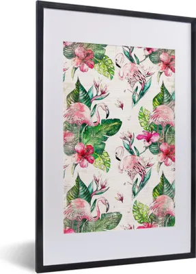 Produktbild von MuchoWow® MuchoWow® Gerahmtes Poster Rosa - Muster - Flamingo 40x60 cm - Poster mit zchwarzem Bilderrahmen - Poster in Rahmen