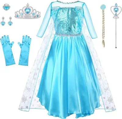 Produktbild von 9-teiliges Kostüm für Mädchen mit Kleid, Krone, Tiara, Handschuhe und Zauberstab zu Weihnachten, Karneval und Geburtstagsfeiern