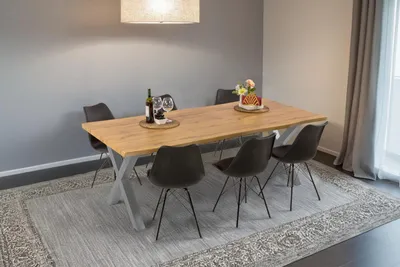 Produktbild von Esstisch Baumkante Holz-Optik Wildeiche 220 x 100 X-Gestell silber JOSY