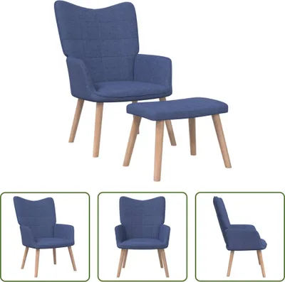 Image de The Living Store Fauteuil relax avec pouf Bleu Tissu