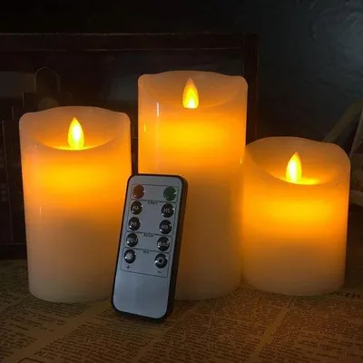 Productafbeelding van LED-verlichting voor kolommen, zonder vlam - Afstandsbedienbare kolomkaarsen met timer - 7-15 cm
