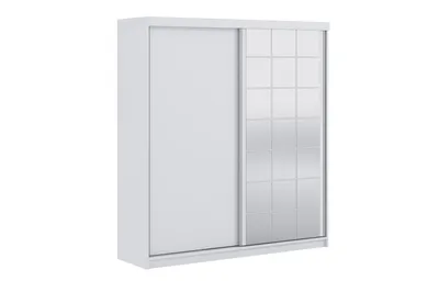 Produktbild von Schiebetürenschrank 200 cm breit mit Spiegel aus mehreren Spiegelelementen und 3 Schubladen – Weiß