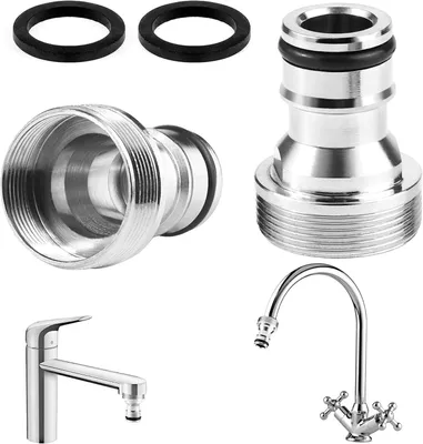 Productafbeelding van Wateraansluiting voor de tuin, kraanaansluiting, universeel, 2 stuks, adapter voor keukenkraan, messing slangaansluiting voor tuin, badkamer, keuken