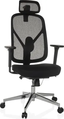 Produktbild von hjh OFFICE Profi Bürostuhl RALOO PRO Ergonomischer Schreibtischstuhl mit Armlehnen (höhenverstellbar) Stoff / Netzstoff Schwarz Drehstuhl für Büro, Zuhause
