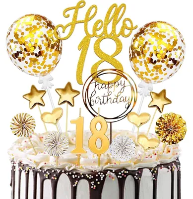 Image de Tortendeko : Ensemble de 20 pièces pour anniversaire, décorations dorées scintillantes pour gâteau, avec bougies