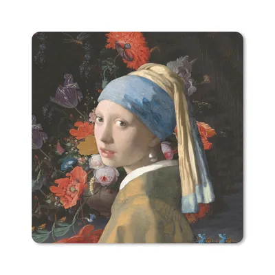 Produktbild von MuchoWow® Mauspad Mousepad Das Mädchen mit dem Perlenohrring - Vermeer - Blumen 20x20 cm - Mousepads - Maus Mat - Pad - Mausunterlage - Desk Mat - Bureauartikeln