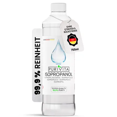Produktbild von PURIVITA® Isopropanol 99,9 % Reinigungsalkohol, Entfetter für Elektronik, 750 ml