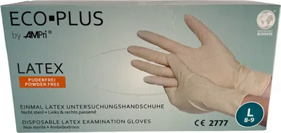 Produktbild von Eco-Plus Latexhandschuh, weiß, puderfrei - L
