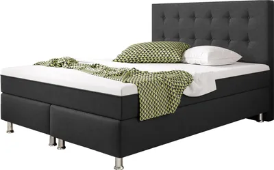 Produktbild von Boxspringbett KN0025 140x200 cm Webstoff Anthrazit mit Topper-Optik