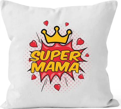 Produktbild von Kissenbezug Super Mama Geschenk Muttertag Kissen-Hülle Deko-Kissen 40x40 Baumwolle MoonWorks® weiß unisize