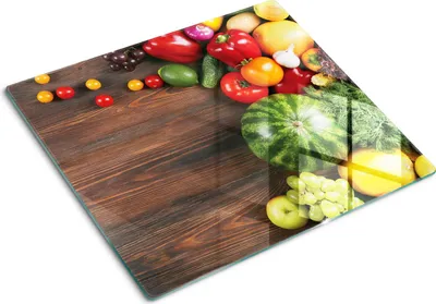 Obrázok produktu pre Sklenená ochranná doska – Kryt varnej dosky – Kryt na indukčnú dosku – 60x52 cm – Rýchle čistenie – Tvrdené sklo – Ovocie a zelenina