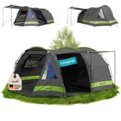 Produktbild von Skandika Kambo Tunnelzelt für 6 Personen | XL Familienzelt für Camping, 2 m Stehhöhe, Dunkle Schlafkabine, wasserdicht, 3000 mm Wassersäule