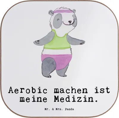 Produktbild von Mr. & Mrs. Panda Untersetzer für Gläser Panda Aerobic - Weiß - Geschenk, Fitness, Tassen, Holzuntersetzer, Tasse, gläseruntersetzer, Fitnessstudio