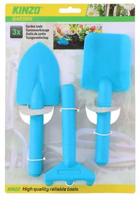 Produktbild von Kinder Gartenwerkzeug Schaufel, Rechen & Spantenschaufel aus Kunststoff 3 Farben, Farbe:blau