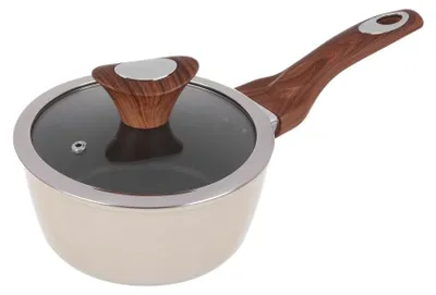 Stahlpfanne 16 cm creme mit Deckel, antihaftbeschichtet