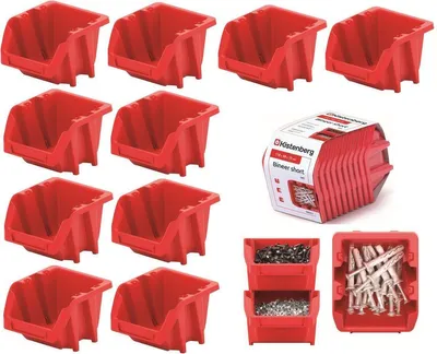 Produktbild von Satz Bineer Kurze Werkstatttabletts 10 Stück Rot Kistenberg